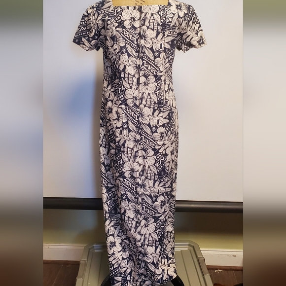 Jade Fashions Made in Hawaii Cotton Tropical Hibiscus Hawaiian  Maxi Dress Large - Picture 9 of 10